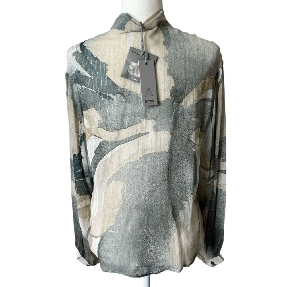 Anthropologie Bl^nk Grey Marble Print Neck Tie Semi Sheer Moira Shirt NWT - Picture 5 of 13